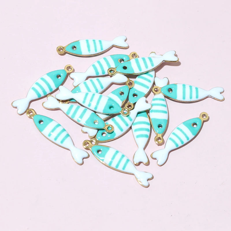 20 Stück Edelstahl Emaille Fisch Charms Anhänger 18x5mm Edelstahl DIY Schmuck Herstellung Zubehör für Ohrringe Halskette