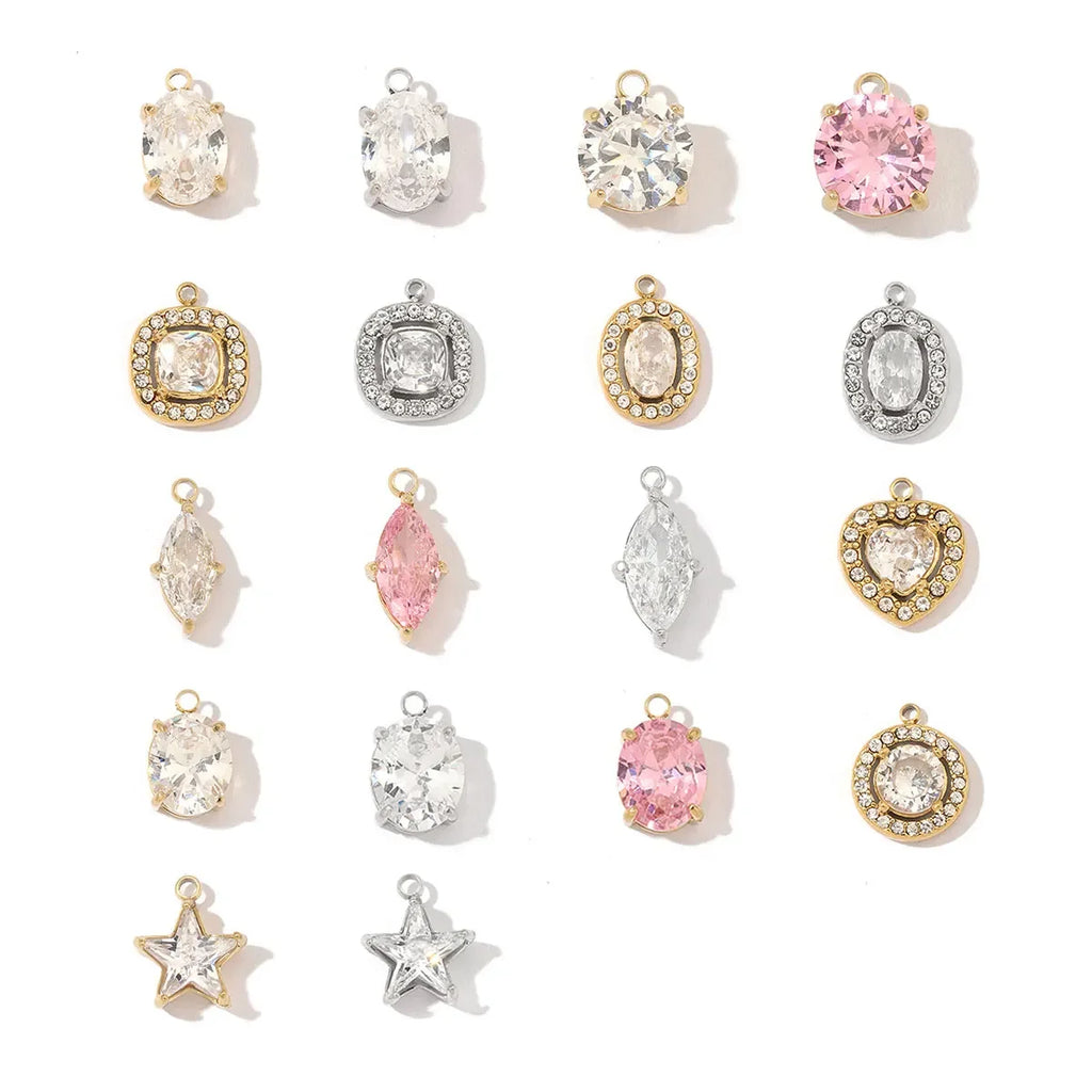 3 teile/los Mode Edelstahl Zirkon Kristall Charms Oval Stern Herz Runde Quadrat HorseeyeStone Halskette DIY Kleine Anhänger