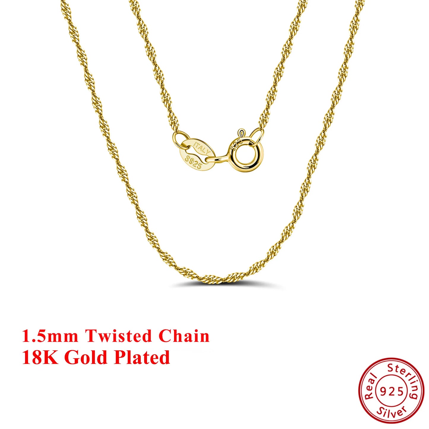 Effie Queen Charm S925 Silber 1,5 mm 14 Karat Gold Twisted Curb Rope Chain Choker Halskette Herren Damen Halskette Einfacher Schmuck SC02