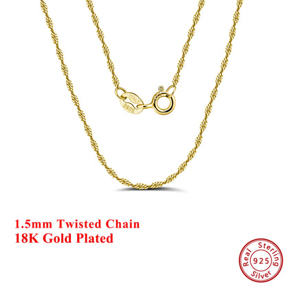 Effie Queen Charm S925 Silber 1,5 mm 14 Karat Gold Twisted Curb Rope Chain Choker Halskette Herren Damen Halskette Einfacher Schmuck SC02
