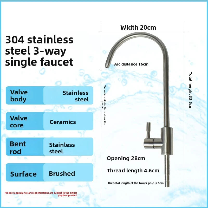 Wasserhahn aus Edelstahl 304, 1/4 Zoll Küchenarmatur, großes, gebogenes, gerades Trinkwasserhahn-Zubehör.