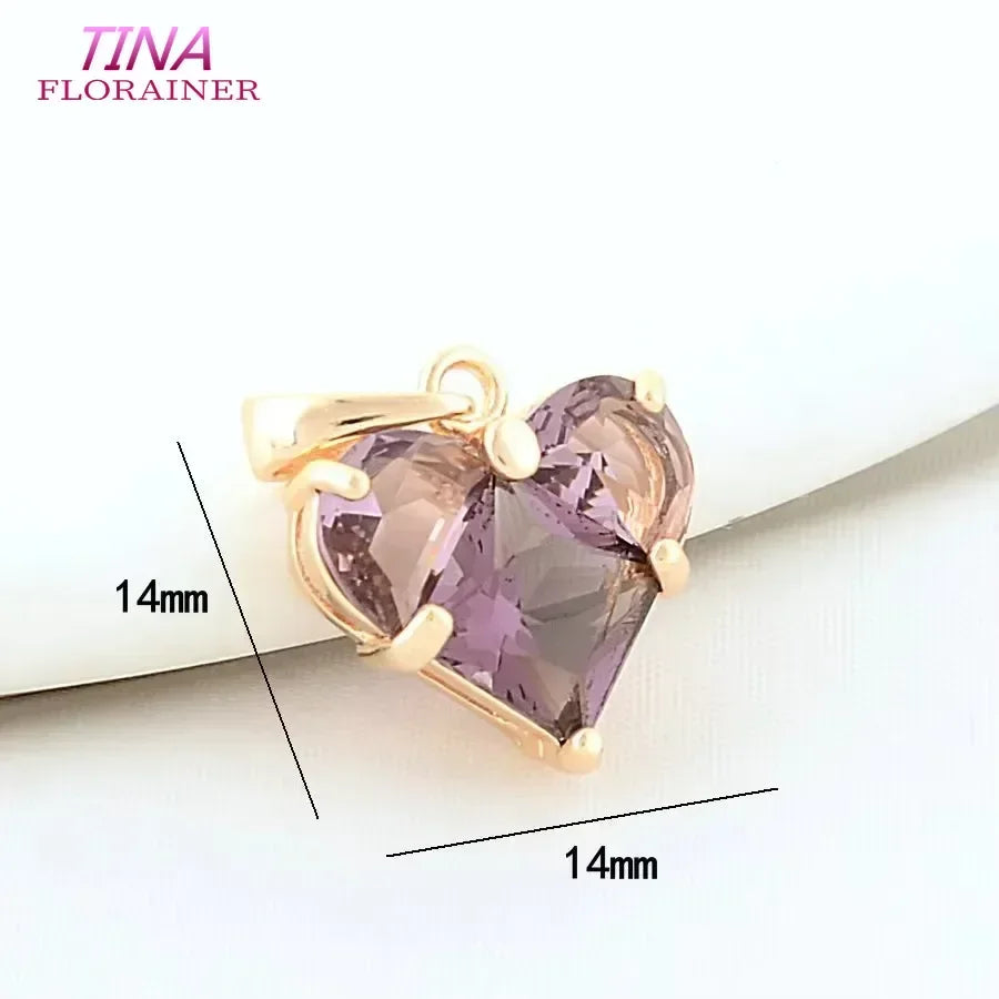 3PCS 14MM 14K Gold Farbe Messing mit Zirkon Herz Halskette Charms Anhänger Ohrringe Schmuck Machen Liefert Zubehör