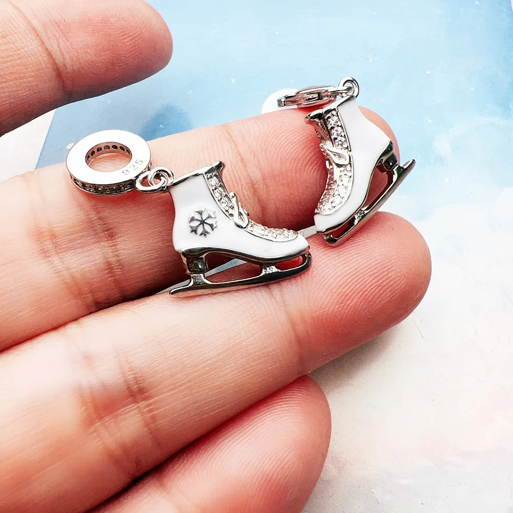 Schlittschuh-Anhänger, 925er-Sterlingsilber, sportliches Weihnachtsgeschenk für Damen und Herren