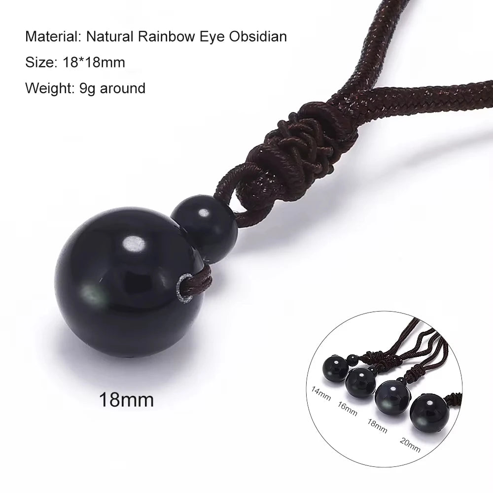 Halsketten und Anhänger aus Naturstein für Damen und Herren, schwarzer Obsidian, Regenbogenaugenperlen, Kugeltransfer, Lucky Love