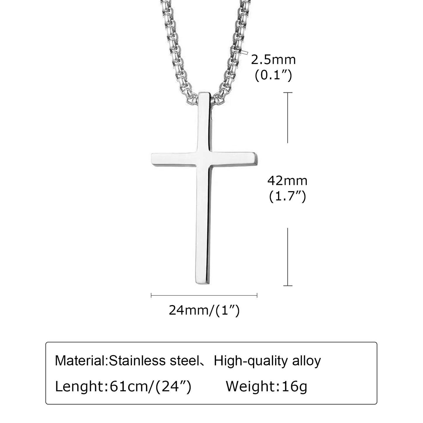 Vnox Cross Necklace for Men and Women, Silver Tone Simple Cross Pendant Collar with Stainless Steel Box Chain