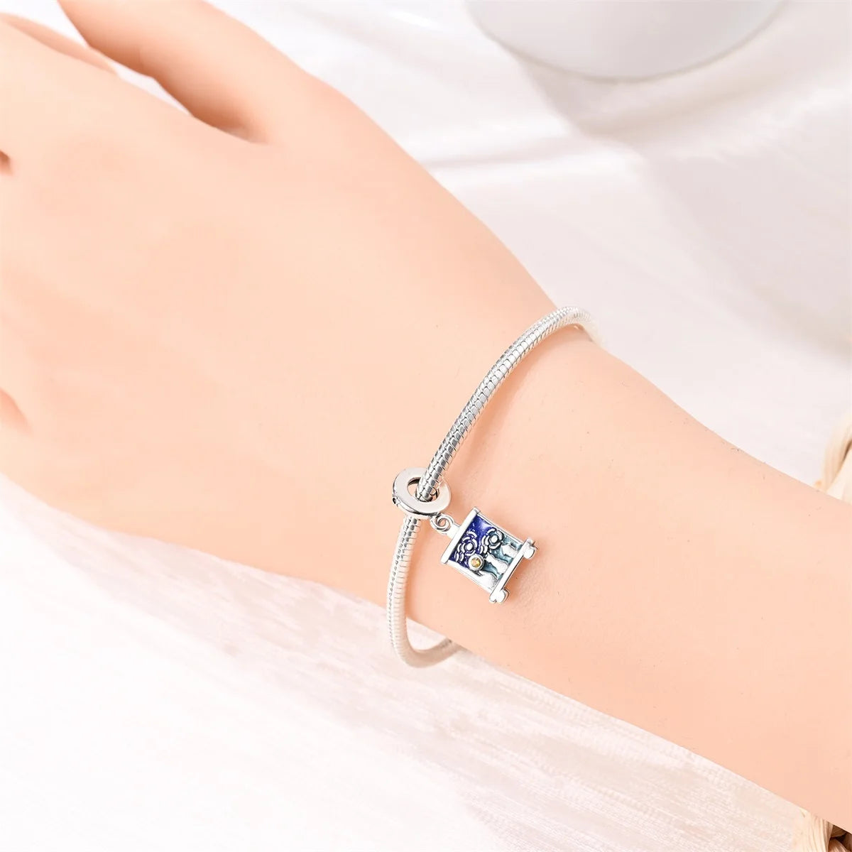 Malerei Kunst 925 Sterling Silber Verträumter Sternenhimmel Künstler Zeichenbrett Pinsel Schnur Fit DIY Armband Halskette Galerie Geschenke