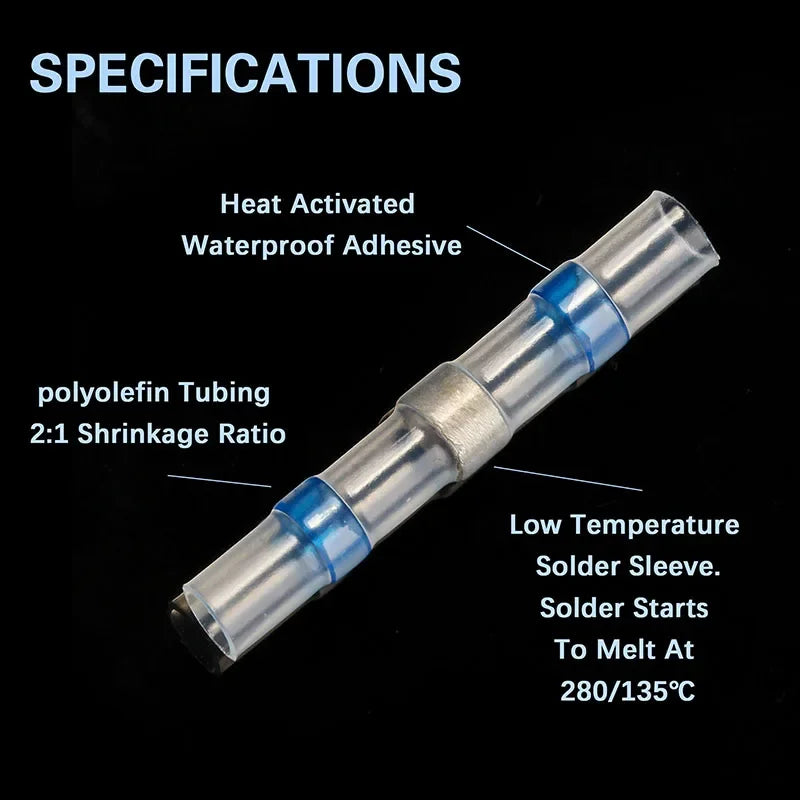 500/1000PCS Wasserdichte Solder Dichtung Hülse Splice Terminal Verzinnte Kupfer Schrumpf Elektrische Draht Butt Stecker AWG16-14 Blau
