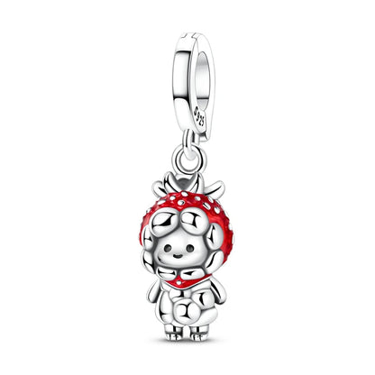 Exquisite Charm-Anhänger aus 925er-Sterlingsilber mit weißen Tigerperlen und Kaninchen-Barista-Anhänger, passend für Armbänder, niedliche Schmuck-Accessoires, Geschenke