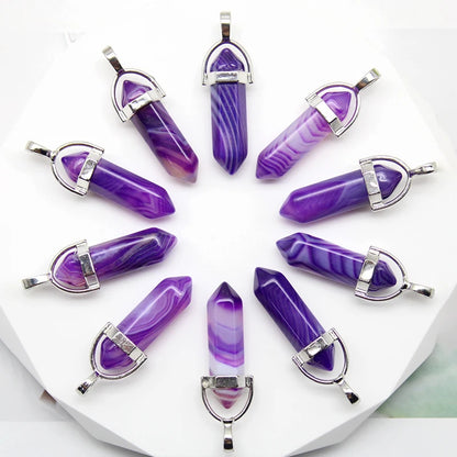 24 stücke Natürliche Stein Achate Quarz Kristall Anhänger Für Halskette Charme Fluorit Sechseckigen Anhänger DIY Schmuck Machen Zubehör