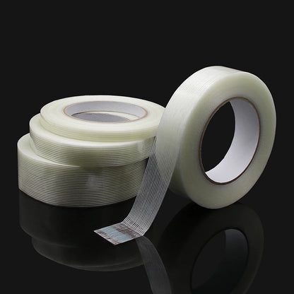 50 m/Rolle Glasfaserband, Breite 5–80 mm, Verpackungsband, feste Versiegelung, transparent, gestreift, einseitig stark haftende Klebebänder