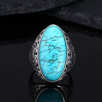 Vintage S925 Silber Ring Natürliche Türkis Ringe Luxus Schmuck Party Jahrestag Geburtstag Geschenk für Frauen Mann