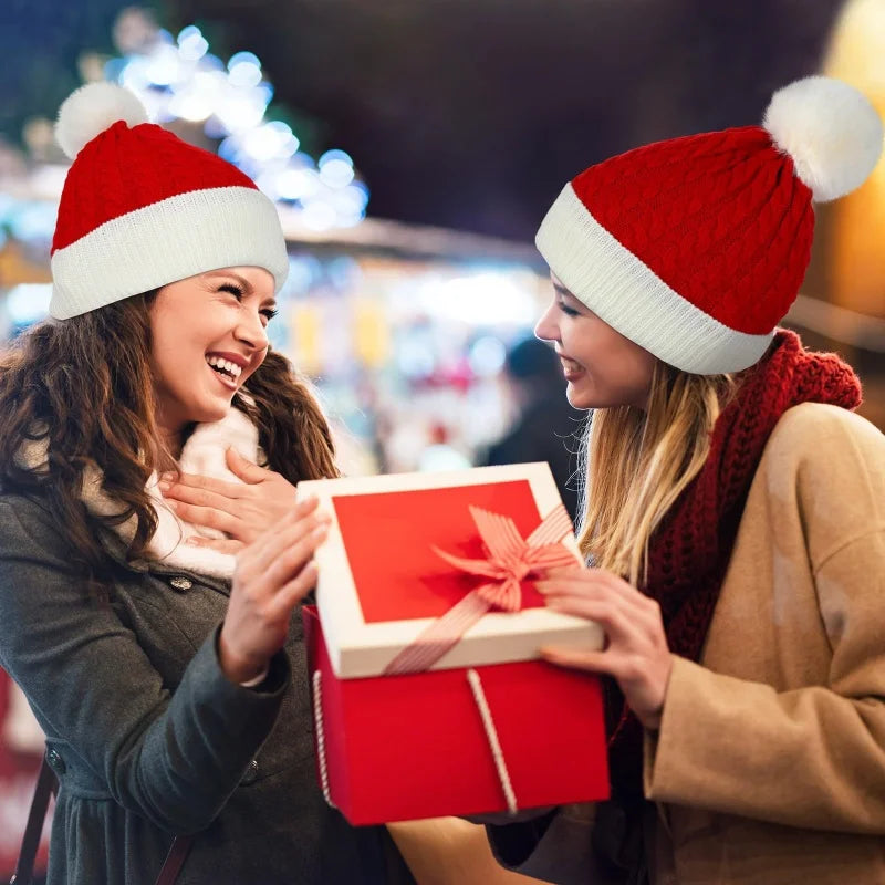 Weihnachten Weihnachten Santa Neujahr Hut Outdoor Winter Warme Häkeln Stricken Mützen Schädeldecke Pompom Kappe Motorhaube Party Geschenke Für Erwachsene Kinder