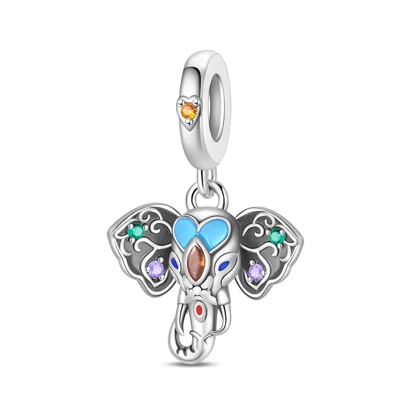 Heißer Verkauf 925er Sterlingsilber, bunter und funkelnder Elefant, baumelnder Charm für Armband, schöner Schmuck, Accessoires, Geschenke