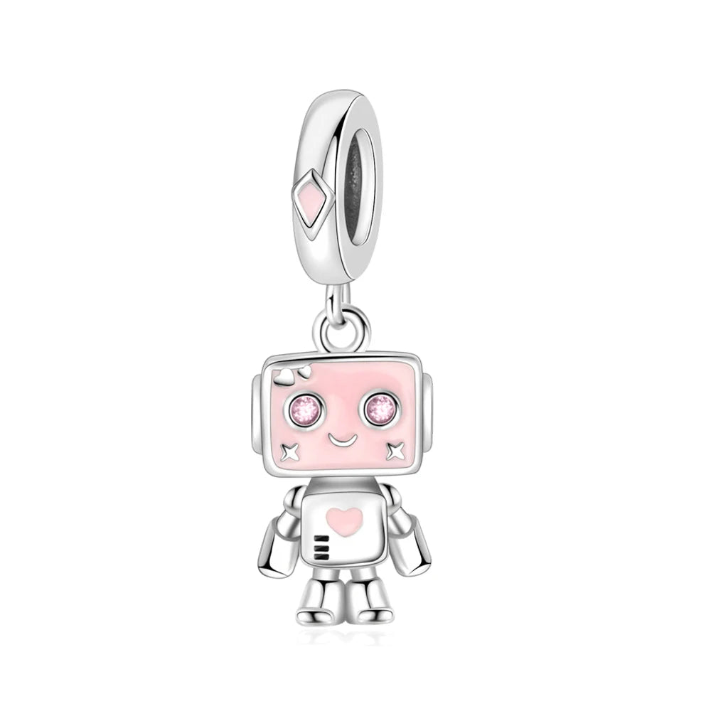 Charm-Anhänger aus 925er-Sterlingsilber mit Oktopusperlen und Stammbaum und Herz, passend für Schlangenarmband, Boutique-Halskette, rosa Anhänger, Geschenk