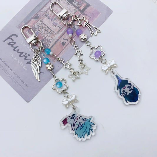 Anime Alien Stage IVAN & TILL Schlüsselanhänger Herz Schleife Handyanhänger Perlen Schlüsselanhänger Vielseitiger Rucksack Dekoration Zubehör Geschenke