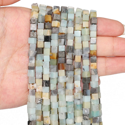 4 mm quadratische Würfelform-Perlen, natürlicher Lapislazuli, Amazonit, lila Achat-Steinperlen für Schmuckherstellung, DIY-Armband-Zubehör