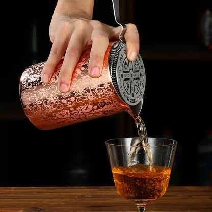 Cocktail-Mischglas, geätztes W-Geist-Muster, doppelwandiger Edelstahl-Krug, Design, Barkeeper-Brille, Barware Essentials