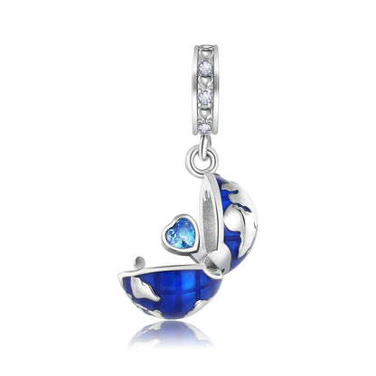 Blaue Serie 925 Sterling Silber Eidechsen-Herz Roboter Kaffee Mit Blumen Charms Passend für DIY Armband Halskette Casual Party Geschenke