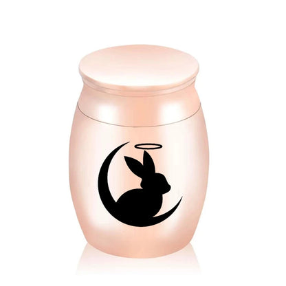 Cute Rabbit and Moon Cremation Keepsake Urns for Human Ashes of Pet Mini Small Funeral Casket Titanium Stainless Steel Angel Memorial Jar