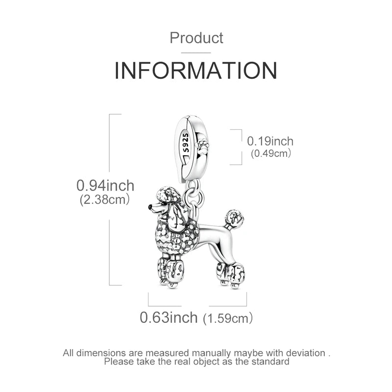 925 Sterling Silber 3D Strukturierter Pudel-Hund Charm Passend für Armband 2026 Neujahrsgeschenk Modischer Tierschmuck für Frauen und Mädchen