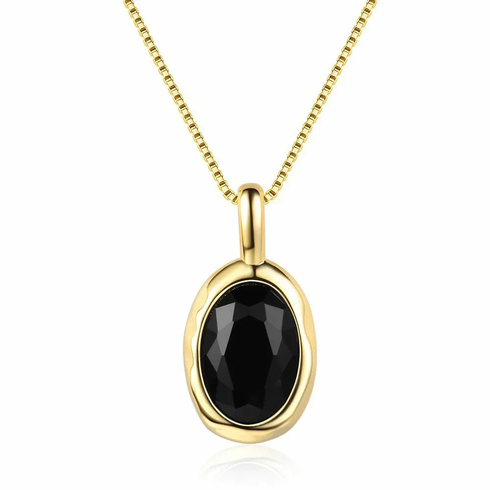 Lihong S925 Sterling Silber galvanisierte 18 Karat Gold Obsidian Schlüsselbeinkette exquisites Geschenk Damen Anhänger Halskette (40 cm + 5,0 cm)