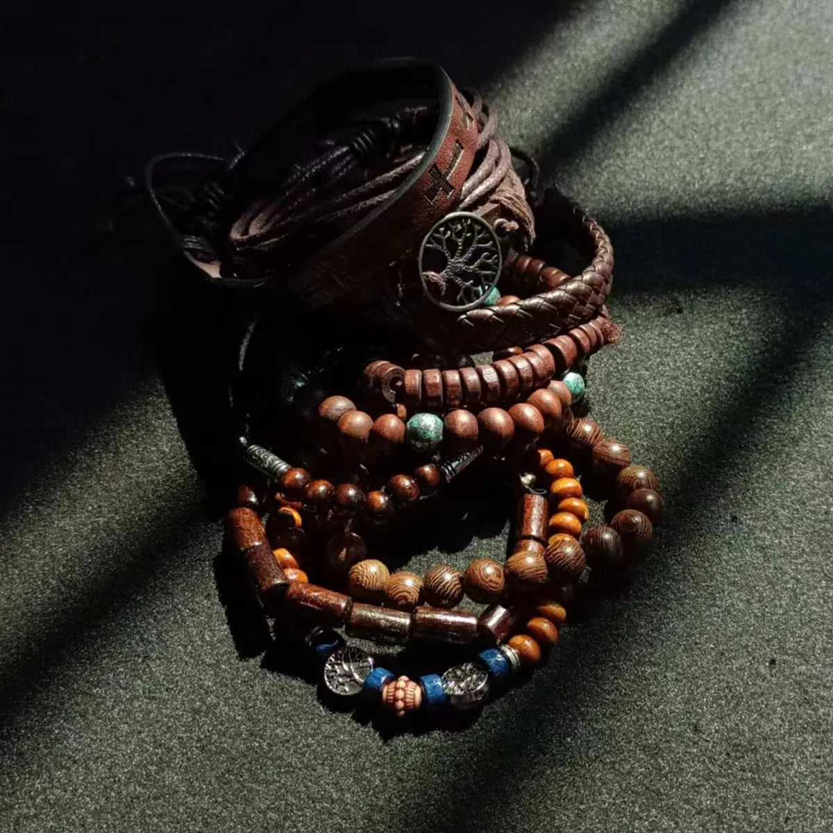Khaki Tree 10Pcs/Set Black Wrap Woven Fashion Handmade Men Bracelets Male Women Leather Bracelets Men Bangle Wholesale Jewelry