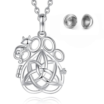 EUDORA Urne Feuerbestattung Anhänger 14mm Katze Fuß Käfig Medaillon Asche Halter Andenken Kapsel Keltische knoten Halskette Hohl Ball DIY schmuck