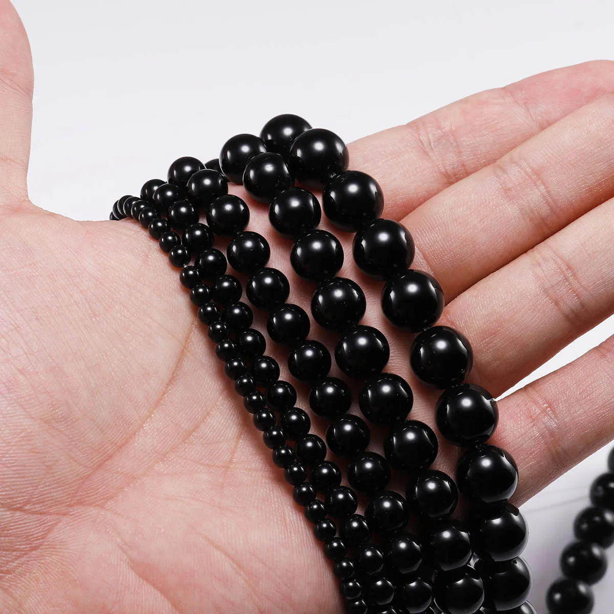 Glatte schwarze Achate Natursteinperlen für Schmuckherstellung runde Onyx lose Perlen 6 8 10 12 mm DIY Armband Halskette 15 Zoll