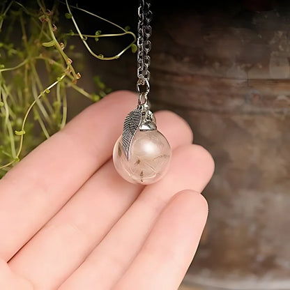 Löwenzahn-Halskette, echter Löwenzahn-Glaskugel-Anhänger, Wunsch-Halskette, Natur-Schmuck für Frauen, Geschenk