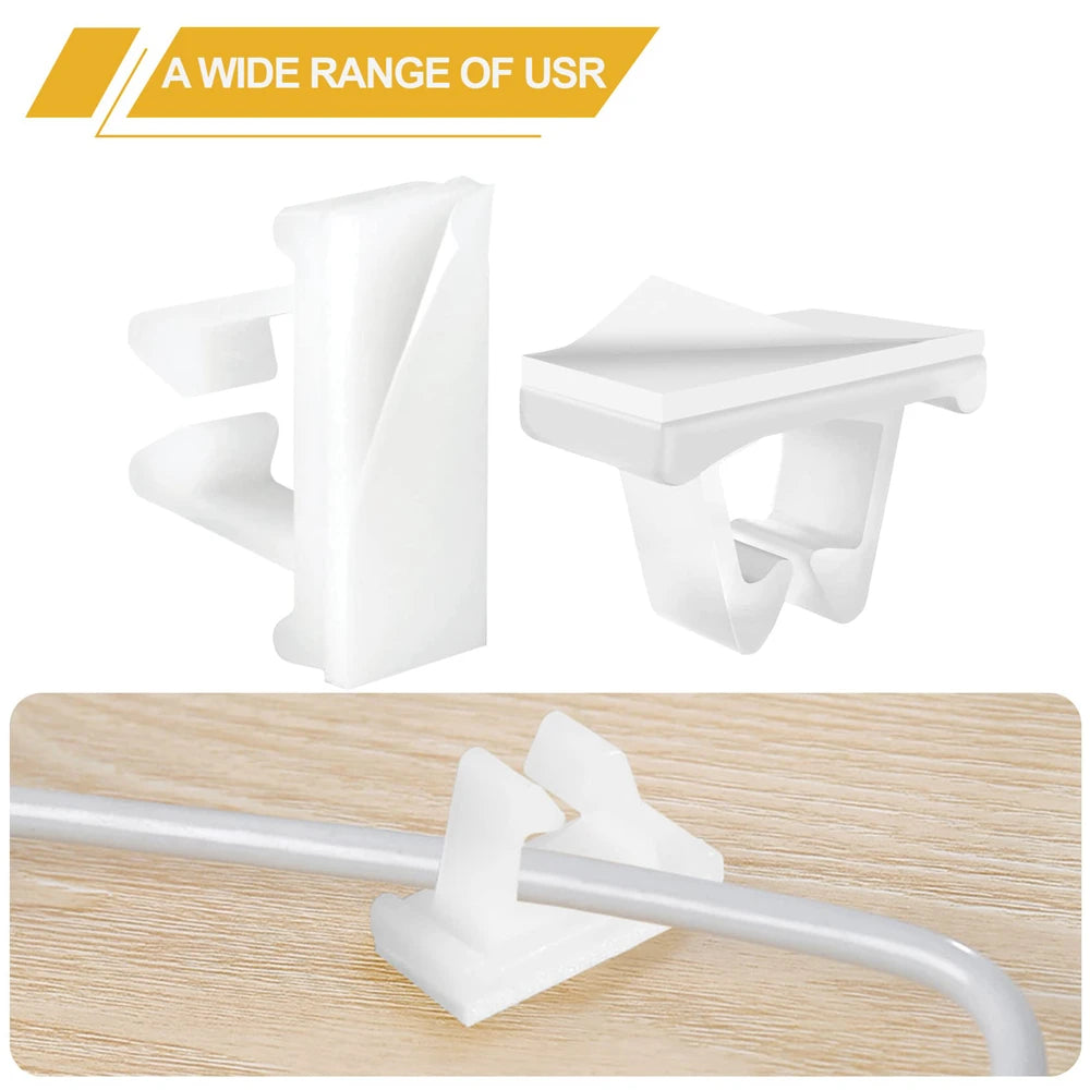 100/10 Stück M-Typ-Kabelklemmen, Nylon, weiß, stark klebend, Klemme, vertikales Kabelmanagement, Telefon-Ladekabel-Organizer für Schreibtisch