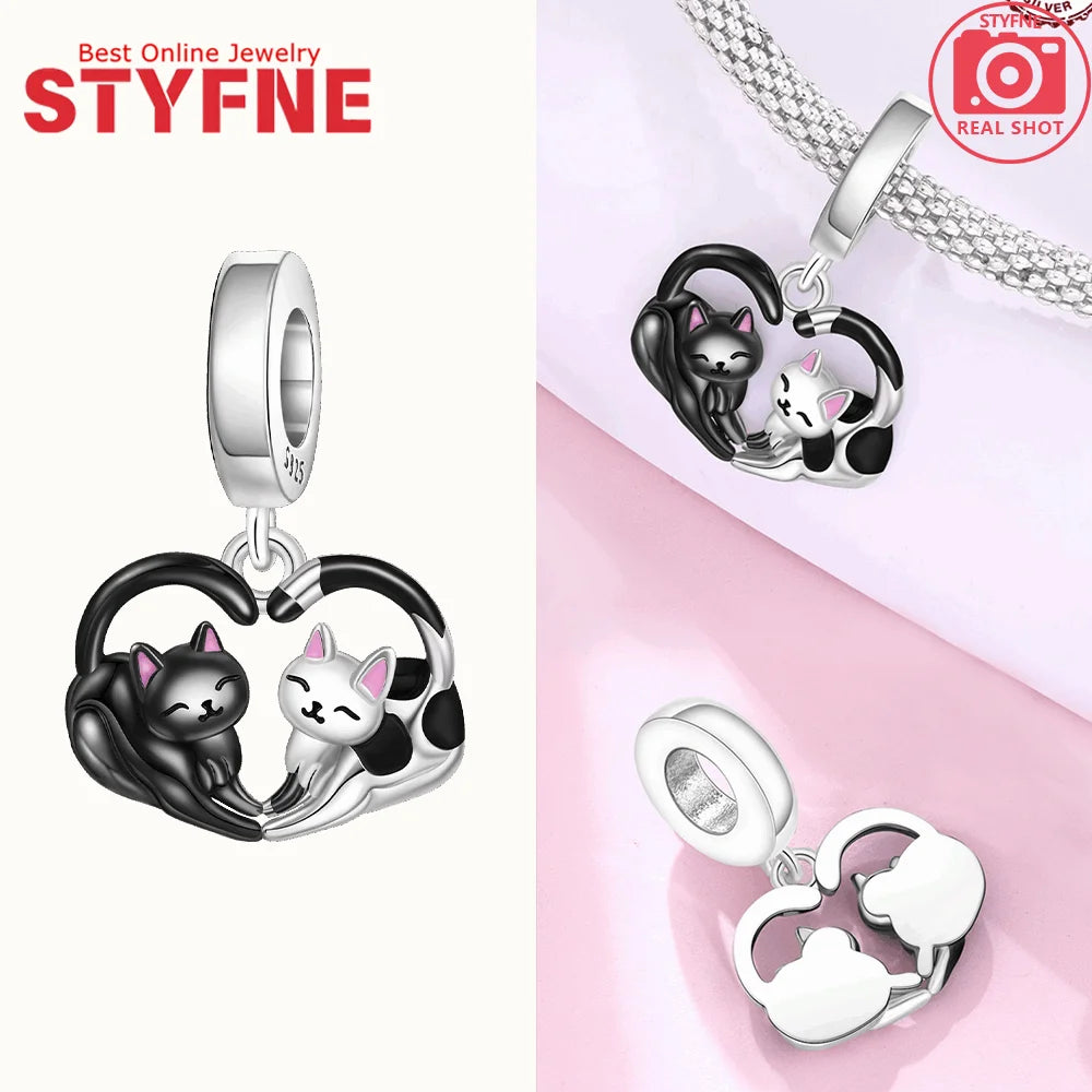 Schwarze Charms aus 925er Silber, Schmetterling, Panda, Waschbär, Kalb, Lammperlen, Anhänger, passend für DIY-Original-Armband, Halskette, Modeschmuck, Geschenk