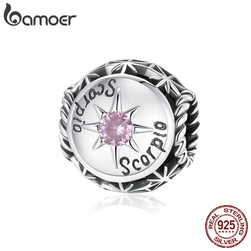 BAMOER Sternzeichen-Charm-Perlen aus 925er-Sterlingsilber, passend für Charm-Armbänder, 12 Sternbilder, Zirkonia-Charm SCC1725