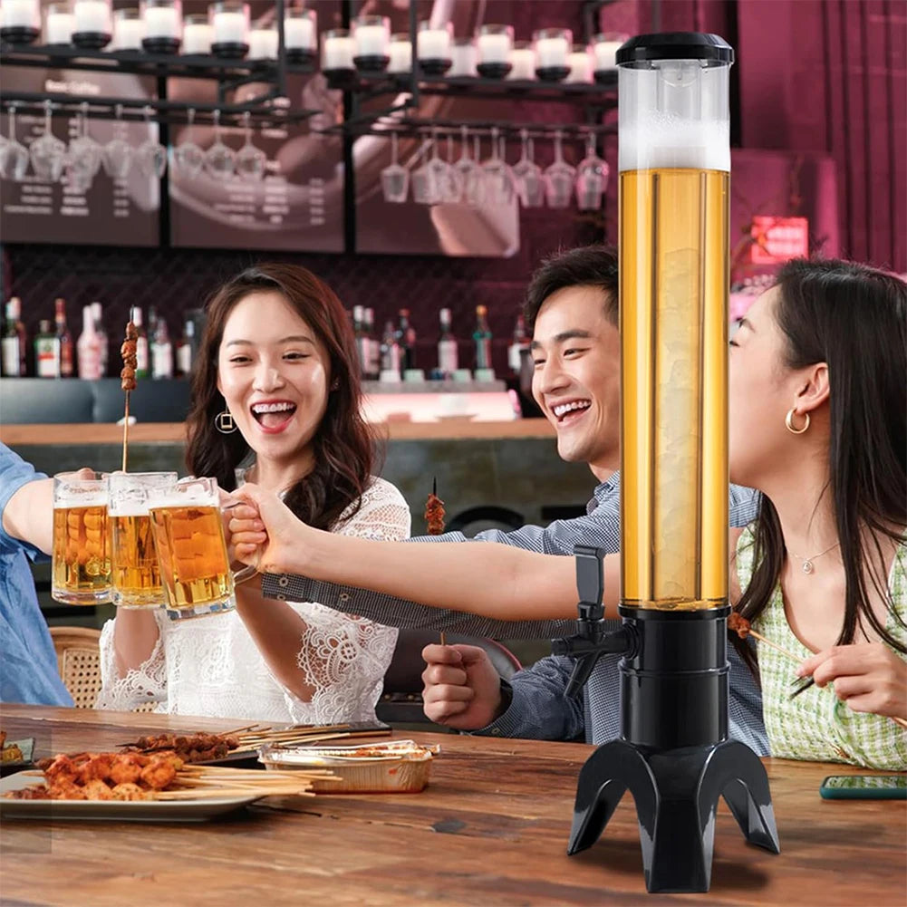 1,5/3/3,5L Bier-Tower Getränkespender mit LED-Farblichtern und Eisrohr Hält Getränke Eiskalt Klare Getränke