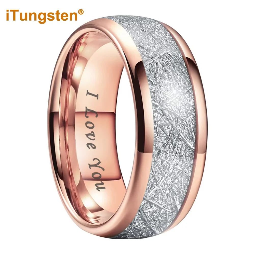 iTungsten 6/8mm Männer Frauen Helle Verlobung Hochzeit Band Wolfram Meteorit Ring Modeschmuck I Love You Graviert