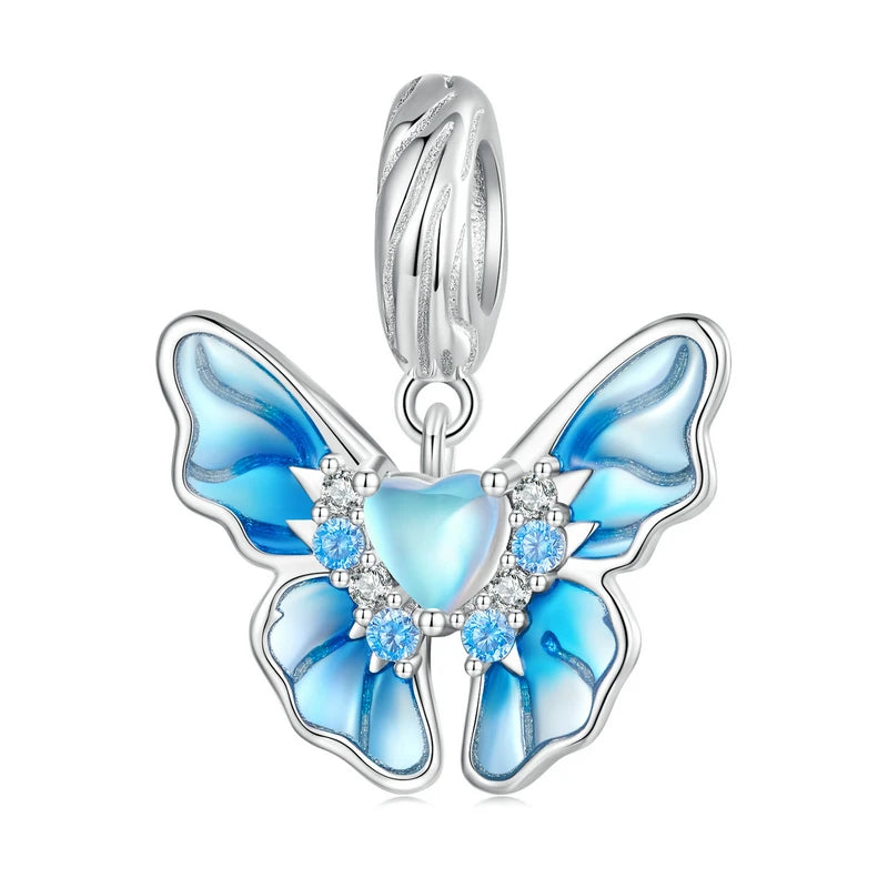 Wostu Sterling Silber schmelzende Eis Schneeflocke Anhänger blau Opal Liebe Herz Regenbogen Charme fit Original Armband DIY Winter Geschenk