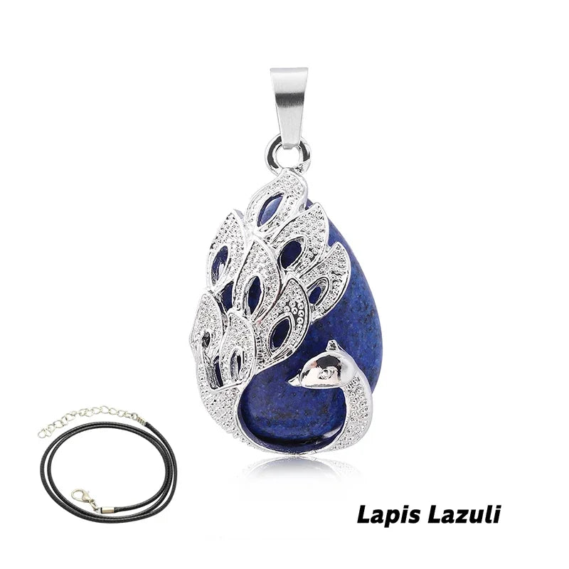 Wassertropfen Naturstein Anhänger Pfau Halskette Quarz Kristall Opal Tigerauge Halskette Anhänger für Frauen Männer Schmuck Geschenk
