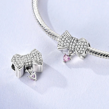 Rosa Charms aus 925er-Sterlingsilber, Perlen, Schmetterling, Parfümflasche, Krone, herzförmiger Zirkon, Charms für Frauen, feiner DIY-Schmuck, Geschenke