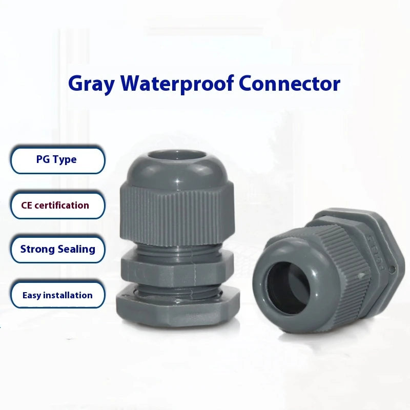 Grauer wasserdichter PG-Verschraubungs-Nylon-Stecker, Knopfbox-Stecker, robuster Steckverbinder, PF7, PG9, PG13,5
