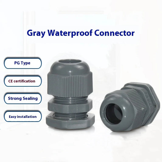 Grauer wasserdichter PG-Verschraubungs-Nylon-Stecker, Knopfbox-Stecker, robuster Steckverbinder, PF7, PG9, PG13,5