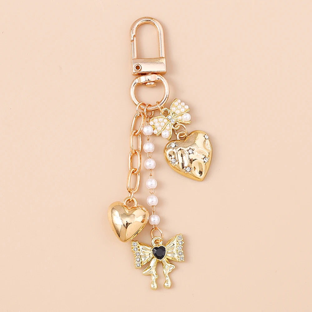 Aihua süße Y2K Metall Perle Liebe Herz Schleife Schlüsselanhänger für Frauen Mädchen Handtasche Anhänger DIY Schlüsselanhänger handgemachte Schmuck Geschenke