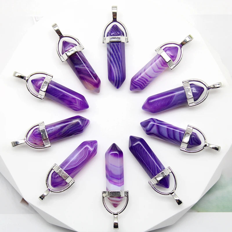 24 stücke Natürliche Stein Achate Quarz Kristall Anhänger Für Halskette Charme Fluorit Sechseckigen Anhänger DIY Schmuck Machen Zubehör