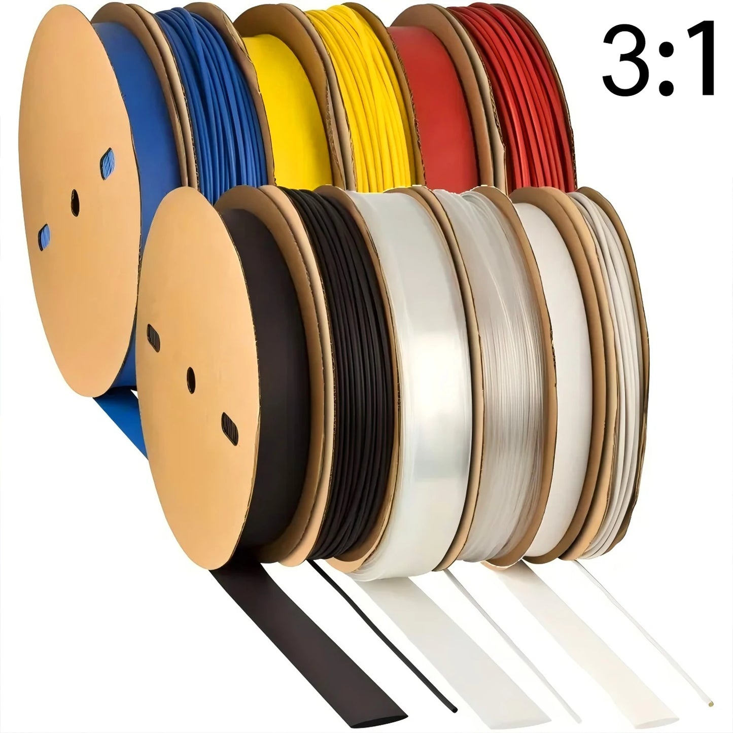 Eine Rolle mit 3:1-Verhältnis, Schrumpfschlauch Φ1,6 mm bis Φ50 m, doppelwandiges, mit Kleber ausgekleidetes, schrumpfbares Drahtwickelrohr, wasserdicht, Schwarz, Rot, Weiß