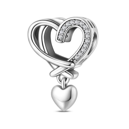 Romantische Schleifenperlen aus 925er-Sterlingsilber und herzförmiger, unendlicher baumelnder Charm, passend für Armbänder, schöne Schmuck-Accessoires, Geschenke