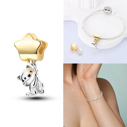 Neue Charms-Perle aus 925er-Sterlingsilber, rosa Schmetterling, leuchtende Glühwürmchen, baumelnd, passend für Armreifen, Halskette, DIY-Schmuck, Frauen-Geschenk