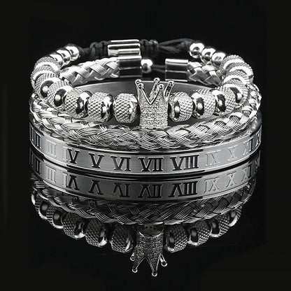 Luxus Schwarz Stein Perlen Leopard Kopf Mann Armband Emaille Edelstahl Römischen Armreifen Frauen Schmuck Set