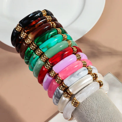 Vintage Chunky Bamboo Elbow Acrylic Bracelets for Women Men Rock Punk Stretch Large Curved Tube Stacking Bangle Couple Jewelry Gifts