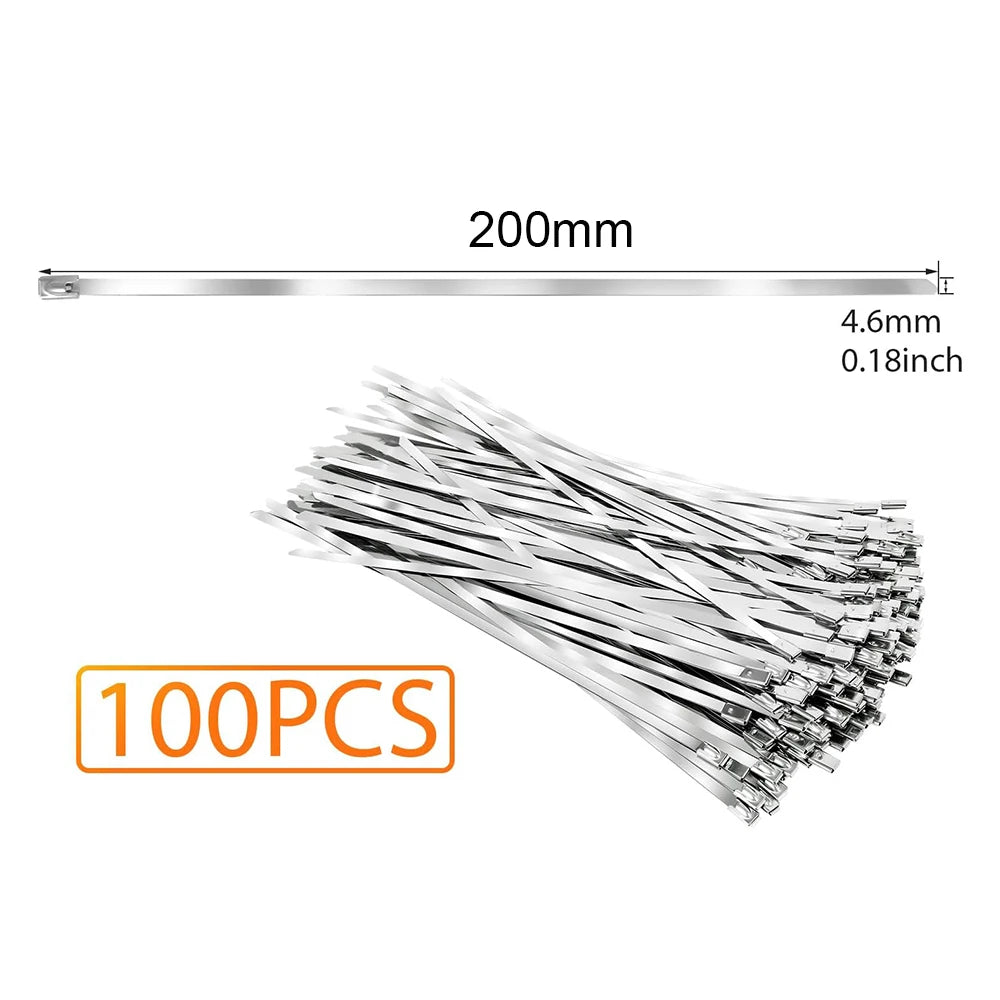 100 Stück 4,6mm 304 Edelstahl Metall-Kabelbinder Multifunktionale Selbstverriegelnde Kabelbinder Zip-Auspuff-Ummantelung Beschichtete Verriegelung