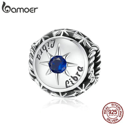 BAMOER Sternzeichen-Charm-Perlen aus 925er-Sterlingsilber, passend für Charm-Armbänder, 12 Sternbilder, Zirkonia-Charm SCC1725