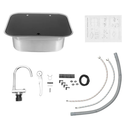 RV-Küchenspüle mit Armatur aus Edelstahl, Handwaschbecken mit Deckel für Wohnmobile, Wohnwagen, Camper, Boote, 16,14x14,37x6,3 Zoll