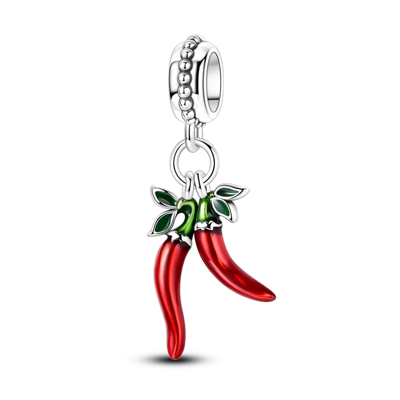 Herz- und Orgel-Charm, 925er-Sterlingsilber, roter Rosenschädel, baumelnder Anhänger, dunkle ästhetische Passform, Armreif, Halskette, DIY-Schmuck